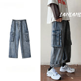 Men Jeans Cargo Jeans Men's Straight Loose Wide Leg Pants Retro Trousers